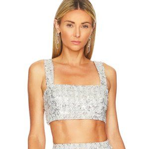 Amanda Uprichard Silver Sequin Tish Top